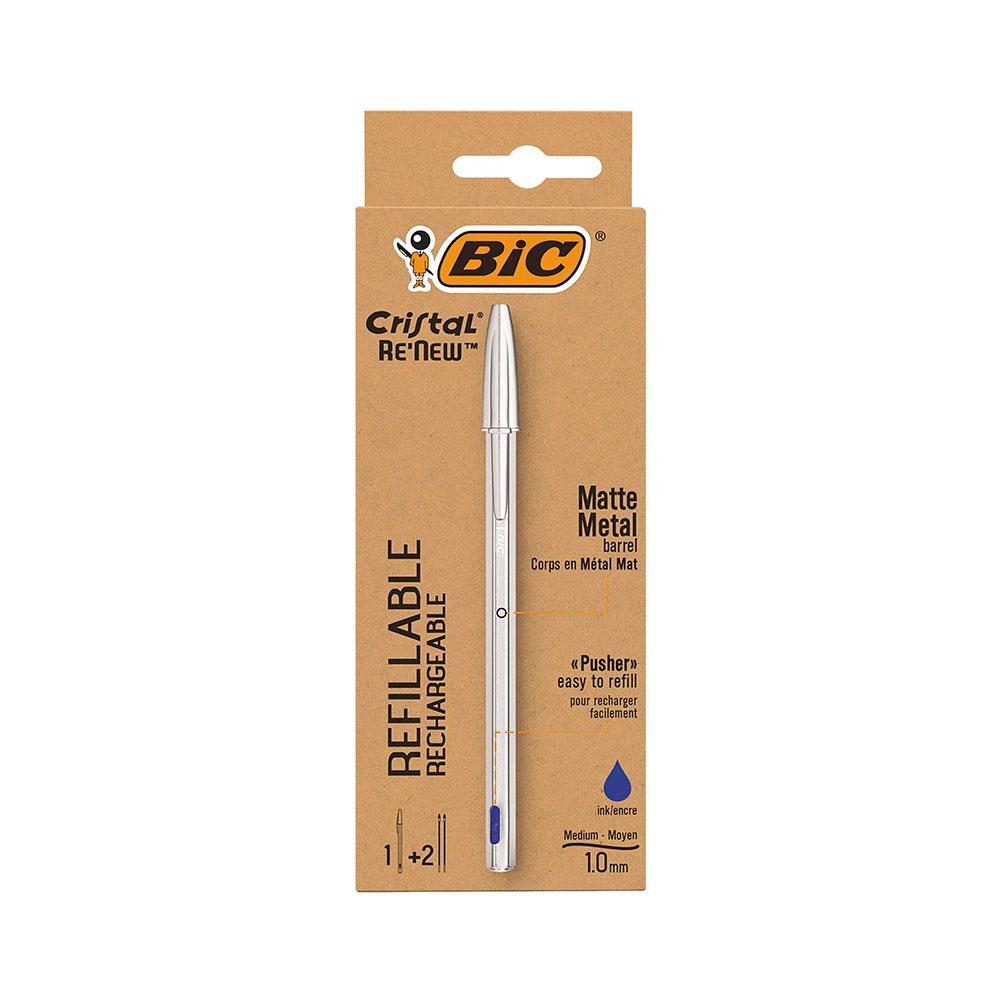 BOLIGRAFO BIC CRISTAL RE´NEW AZUL + 2 RECAMBIOS