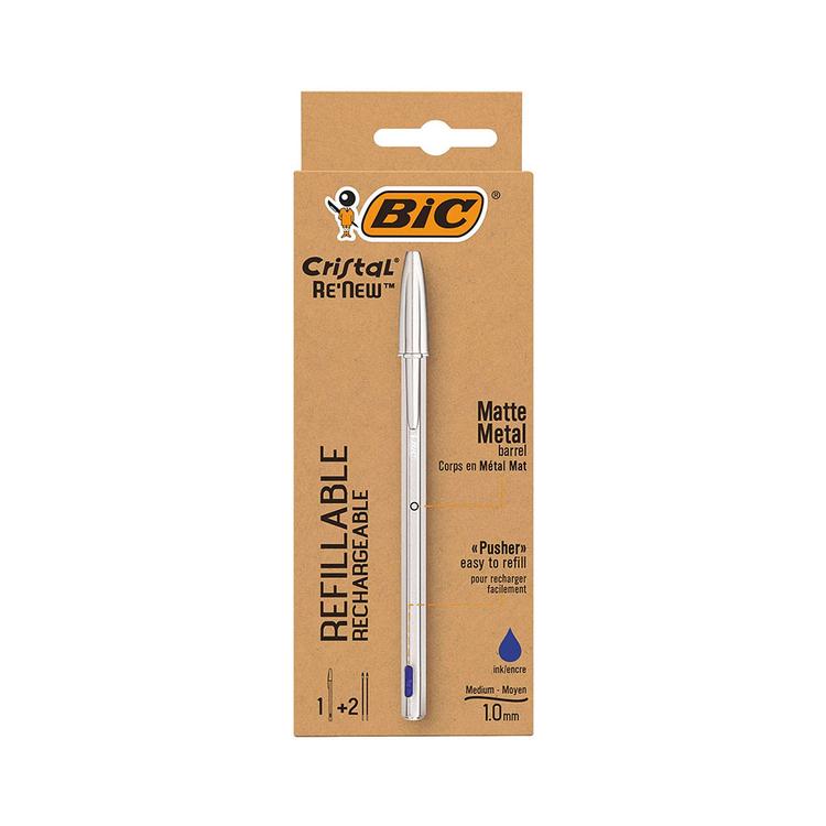 BOLIGRAFO BIC CRISTAL RE´NEW AZUL + 2 RECAMBIOS