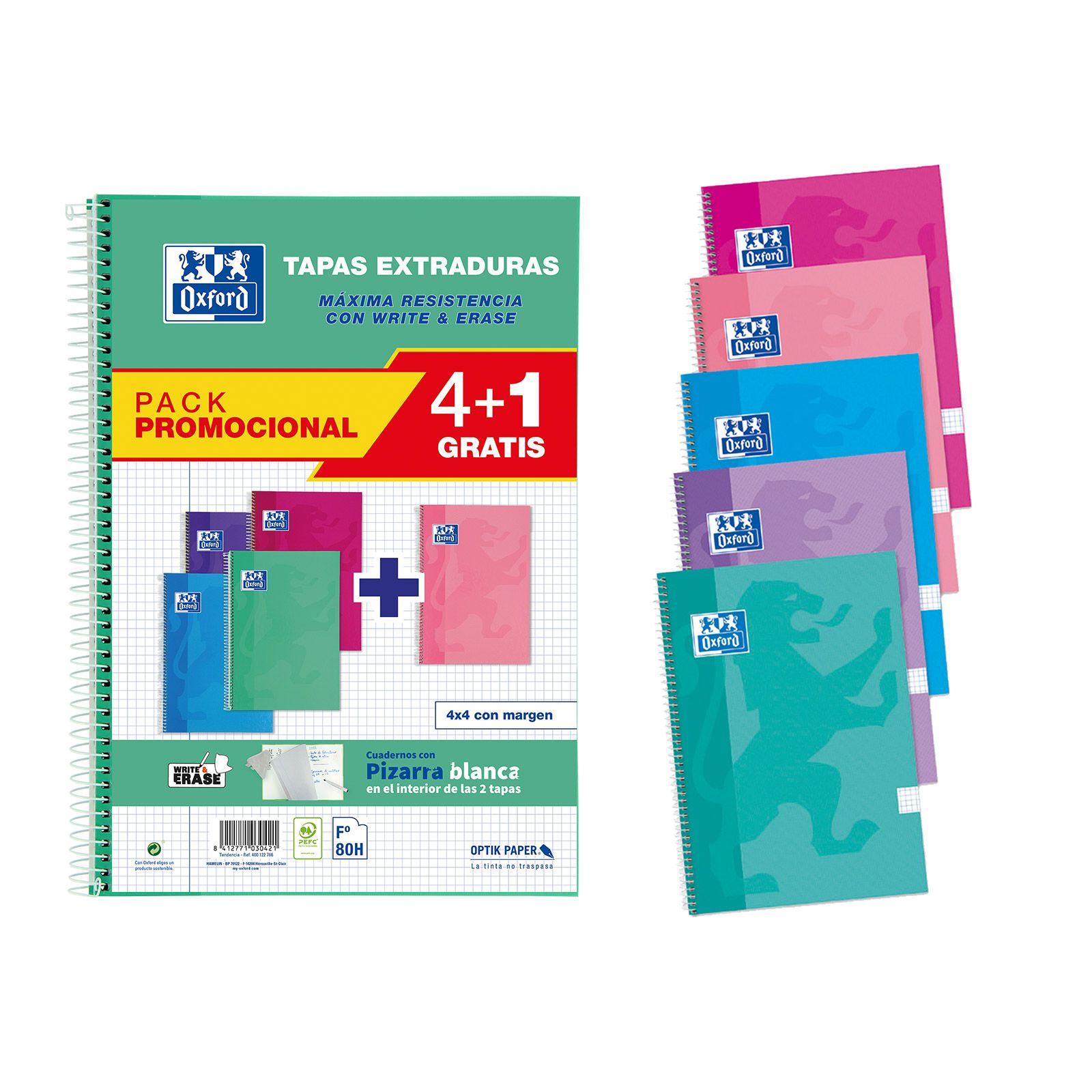 BLOC OXFORD PIZARRA T/E Fº 90G 80H 4X4 PACK 4+1 TENDENCIAS