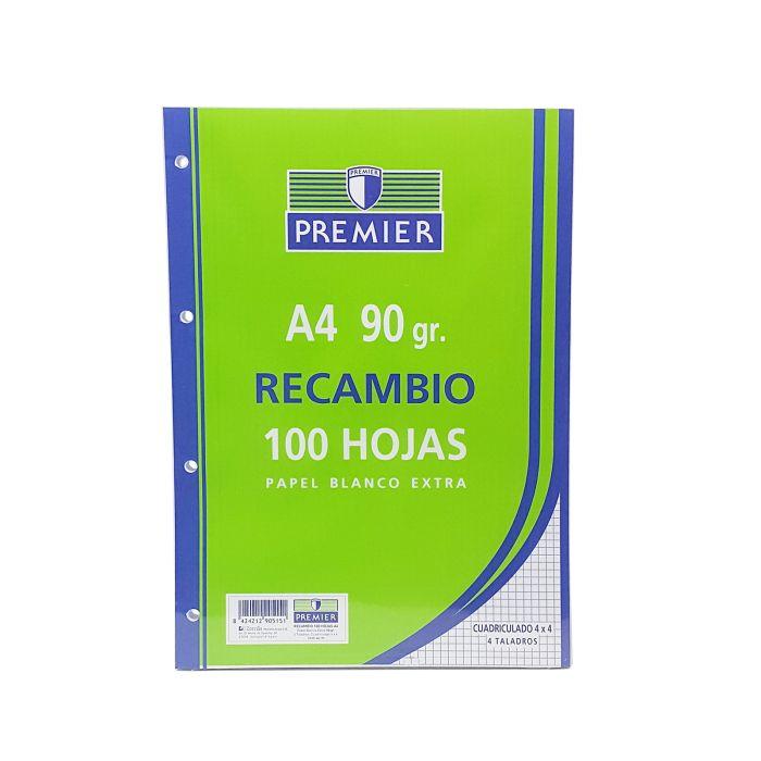 RECAMBIO A4 100H 90GR 4 TALADROS CUADROS 4X4 PREMIER