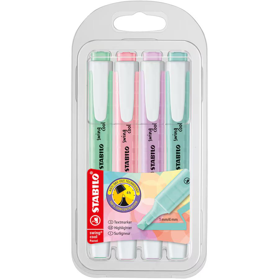BLISTER 4 COLORES MARCADOR FLUORESCENTE STABILO SWING COOL PASTEL