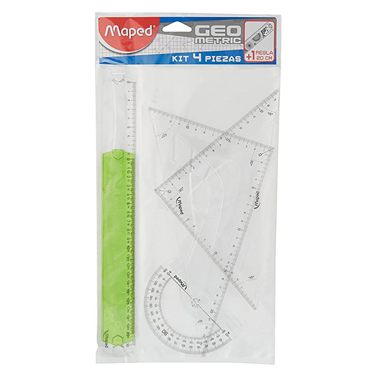 JUEGO REGLAS MAPED 4 PIEZAS + REGLA DE 20CM REGALO