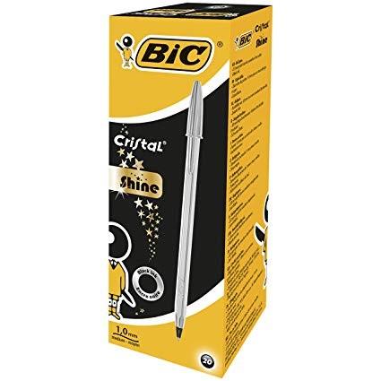 BOLIGRAFO BIC CRISTAL SHINE PLATA NEGRO C/20 UD.