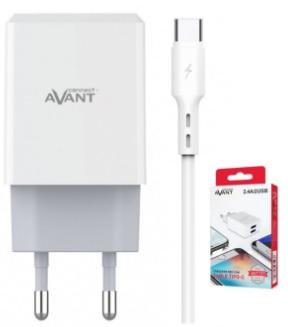 CARGADOR AVANT USB 2.4A - 2 PUERTOS + CABLE TIPO C