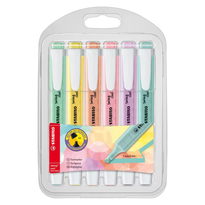 BLISTER 6 COLORES MARCADOR FLUORESCENTE STABILO SWING COOL PASTEL