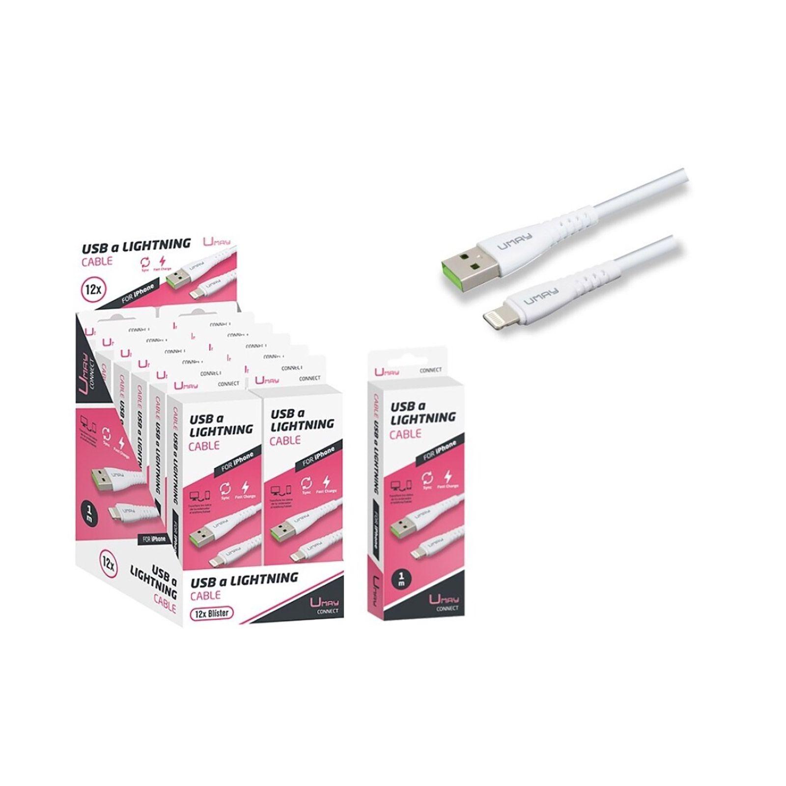 CABLE CARGADOR USB A LIGHTNING PARA IPHONE 1M BLANCO UMAY