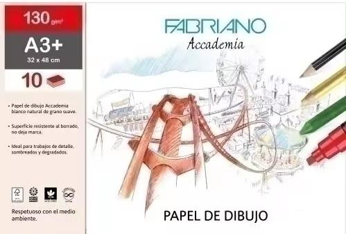 MINIPACK LAMINA DIBUJO 10 HOJAS ACCADEMIA SIN RECUADRO A3+ 130 GR FABRIANO
