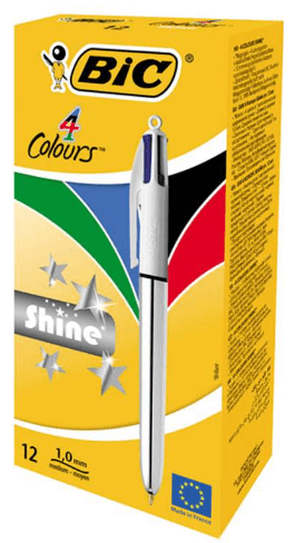 BOLIGRAFO BIC 4 COLORES SHINE PLATA C/12 UD.