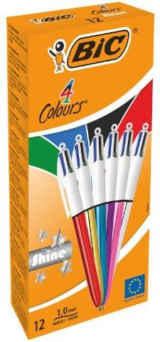 BOLIGRAFO BIC 4 COLORES SHINE SURTIDOS C/12 UD.