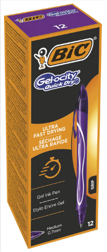 BOLIGRAFO BIC GELOCITY QUICK DRY MORADO GEL C/12 UD.