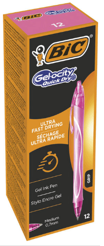 BOLIGRAFO BIC GELOCITY QUICK DRY ROSA GEL C/12 UD.