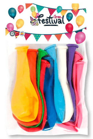 BOLSA 12 GLOBOS 25 CM SURTIDO GRAN FESTIVAL