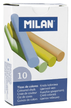 CAJA 10 TIZAS COLOR ANTIPOLVO CARBONATO CALCIO MILAN