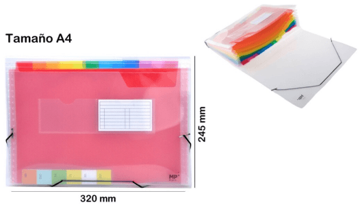 CARPETA FUELLE A4 GOMILLA MULTICOLOR 12 DEP.