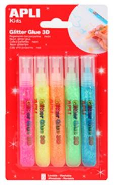 LAPIZ PURPURINA GLITTER GLUE NEON 3D APLI C/5 UD.