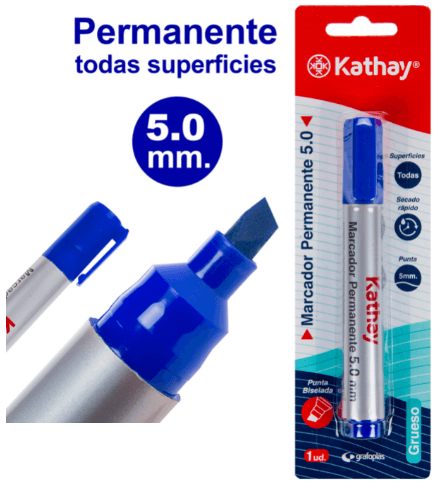 MARCADOR PERMANENTE AZUL PUNTA BISELADA KATHAY C/12 UD.