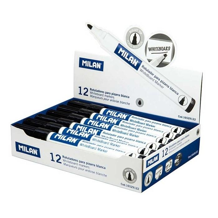 MARCADOR PIZARRA BLANCA NEGRO MILAN C/12 UD.