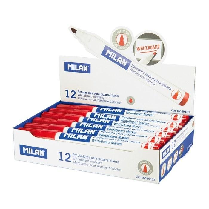 MARCADOR PIZARRA BLANCA ROJO MILAN C/12 UD.