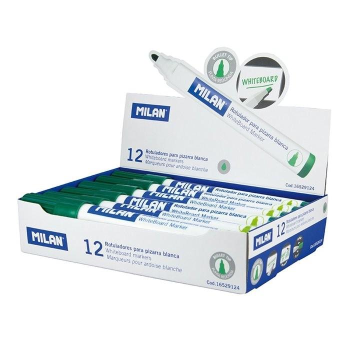MARCADOR PIZARRA BLANCA VERDE MILAN C/12 UD.
