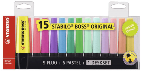 MARCADOR STABILO BOSS PASTEL Y FLUOR SET 15 UD.