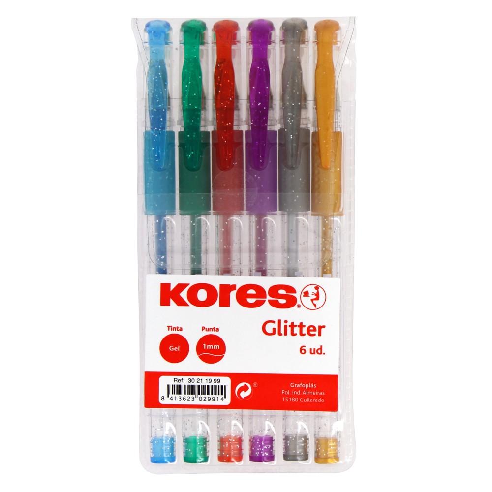 PACK 6 BOLIGRAFOS 1MM GEL GLITTER PURPURINA BG4 KORE
