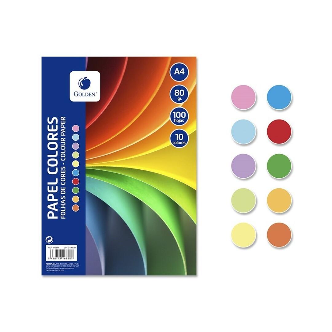PAPEL A4 100H 80GR 10 COLORES SURTIDOS GOLDEN