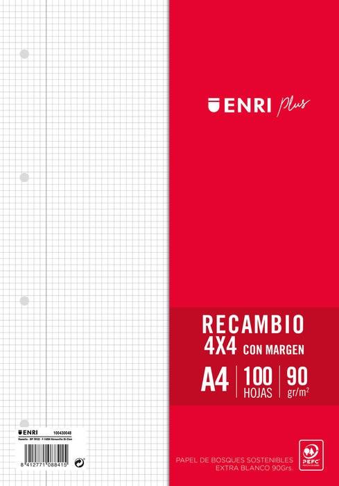 RECAMBIO A4 100H 90GR 4 TALADROS CUADROS 4X4 ENRI