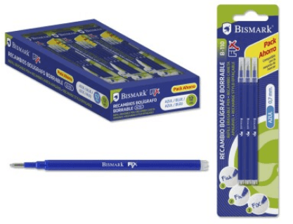 RECAMBIO BOLIGRAFO BORRABLE BISMARK AZUL C/3 UD.