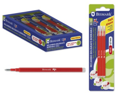 RECAMBIO BOLIGRAFO BORRABLE BISMARK ROJO C/3 UD.