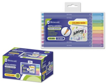 ROTULADOR PUNTA NEON 10 COLORES SET LETTERING BISMARK