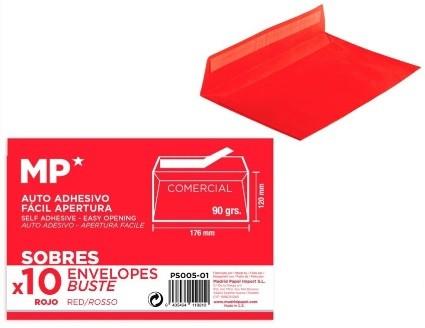 SOBRE ROJO 90GR 120X176 MP P/10 UD.