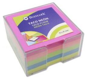 TACO NOTAS 400H NEON 75X75 C/CAJA PLASTICO BISMARK