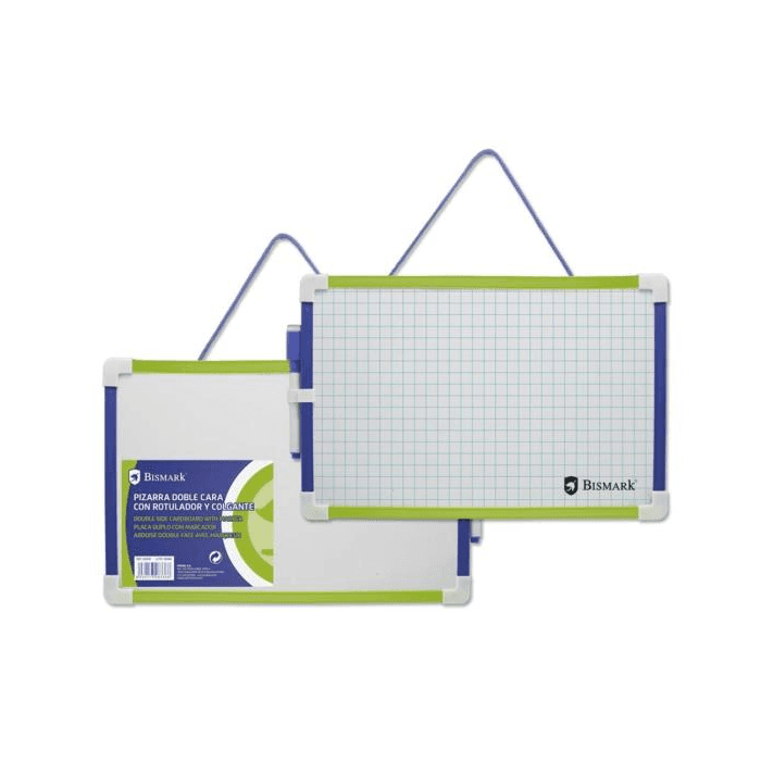 PIZARRA BLANCA DOBLE CARA + ROTULADOR Y COLGANTE 30X20 BISMARK