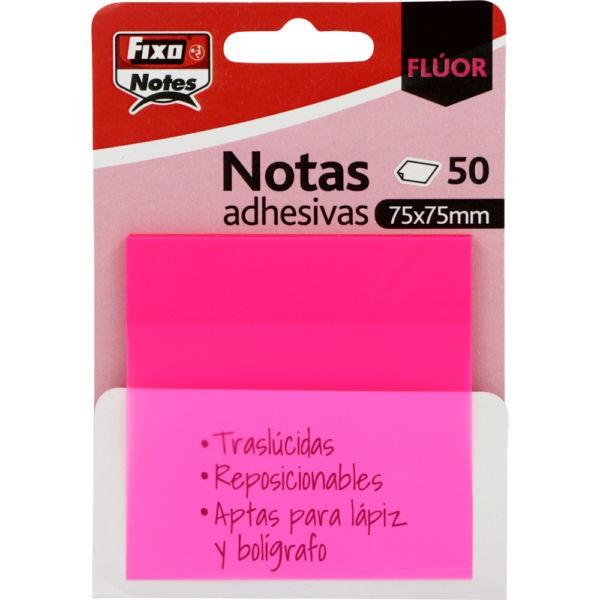 PACK 50 NOTAS ADHESIVAS TRASLUCIDAS 75X75 MM FUCSIA NEON FIXO