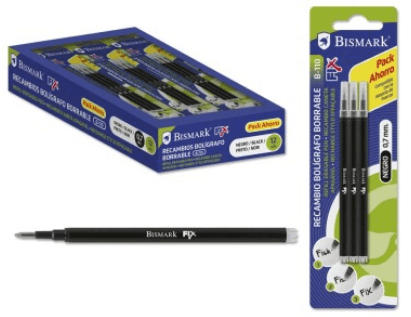 RECAMBIO BOLIGRAFO BORRABLE BISMARK NEGRO C/3 UD.
