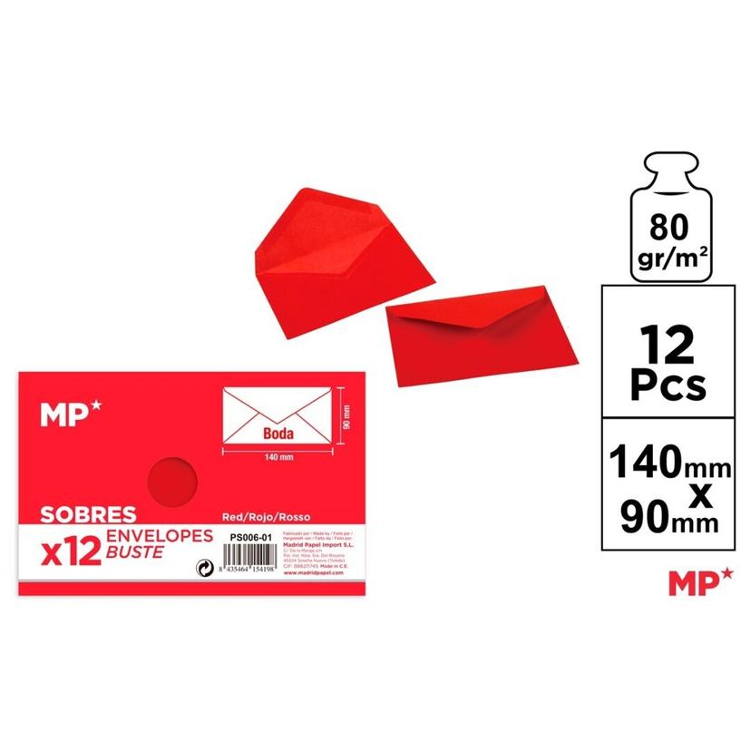 SOBRE BODA ROJO 140X90MM MP P/12 UD.